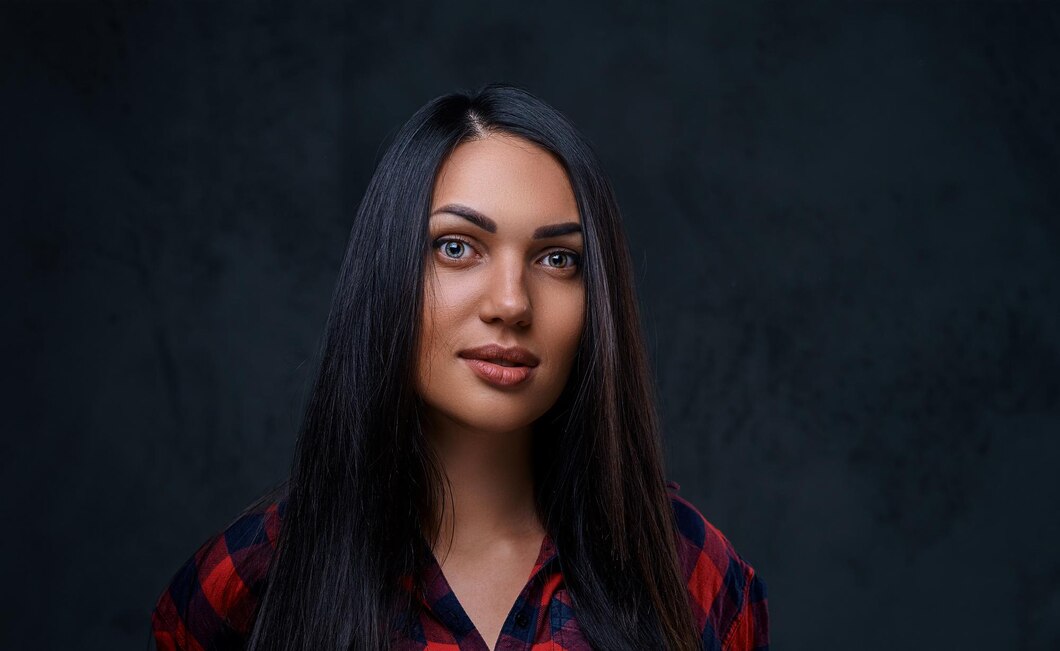 studio-portrait-brunette-glamour-hipster-female-dressed-red-fleece-shirt-grey-background_613910-8480